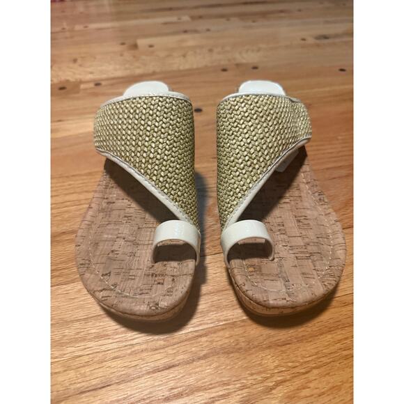 Donald Pliner's Gyer raffia woven cork wedge sandals size 8.5 slip on - Picture 1 of 8